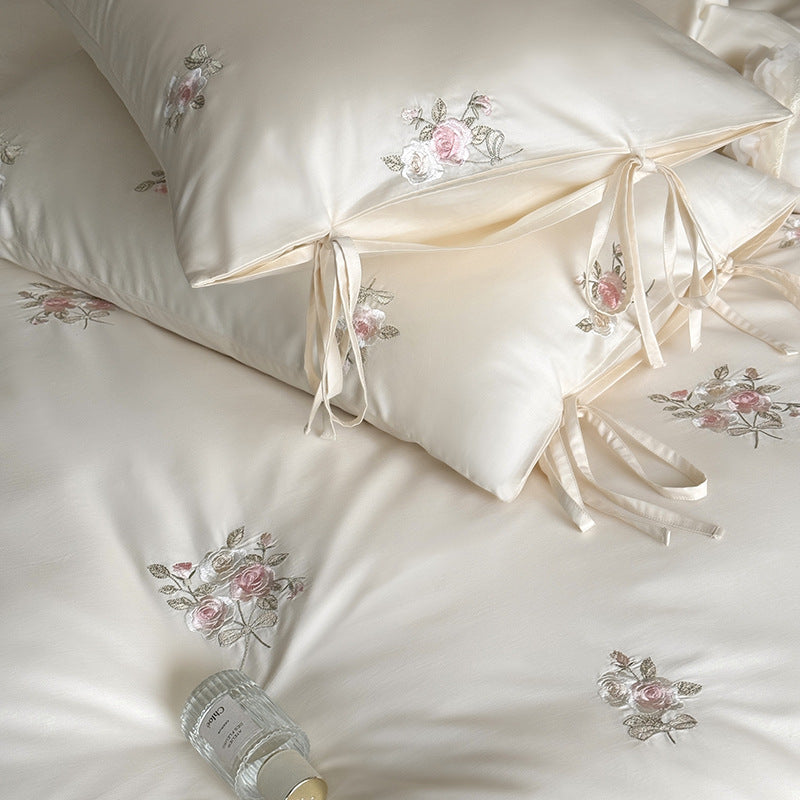 Vintage Floral Embroidered Duvet Cover Set – Romantic Luxury Bedding