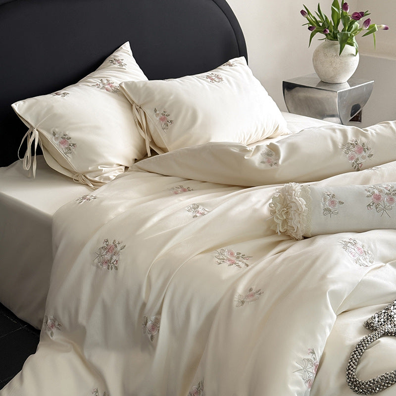 Vintage Floral Embroidered Duvet Cover Set – Romantic Luxury Bedding