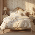 French Vintage Embroidered Duvet Cover Set – Cream White Bedding with Pillowcases