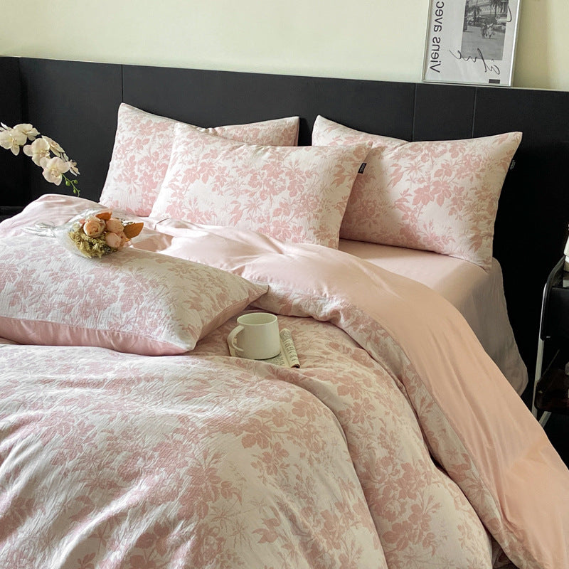 Pink Floral French Country Duvet Cover Set – Dreamy Cottage Bedding with Pillowcases
