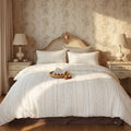 Elegant Cream White Striped Duvet Cover Set – Multicolor Accent Bedding with Pillowcases