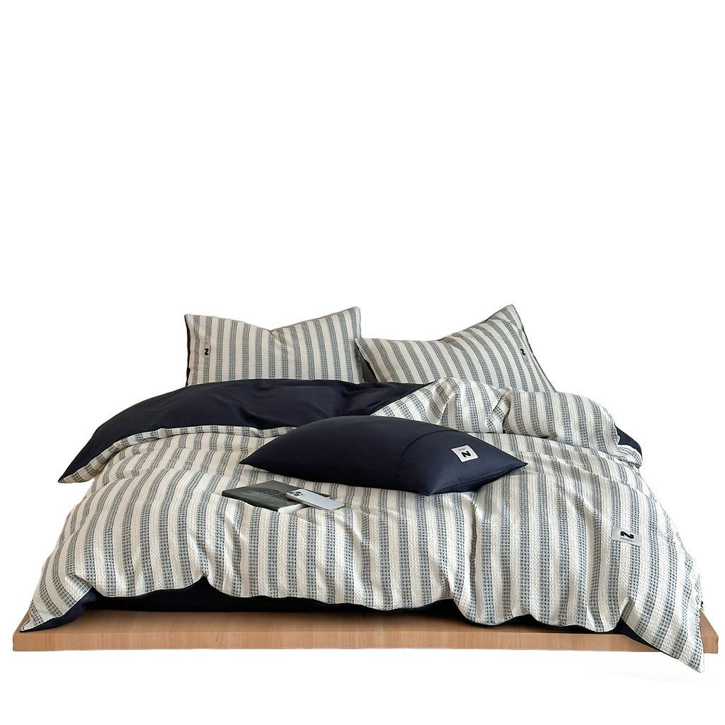 Navy Blue & White Stripe Duvet Cover Set – Classic Coastal Bedding with Pillowcases