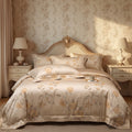 Champagne Gold Floral Duvet Cover Set – Luxury Elegant Bedding with Pillowcases