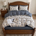 Dusty Blue Floral Duvet Cover Set – Cream Base Vintage Bedding with Pillowcases
