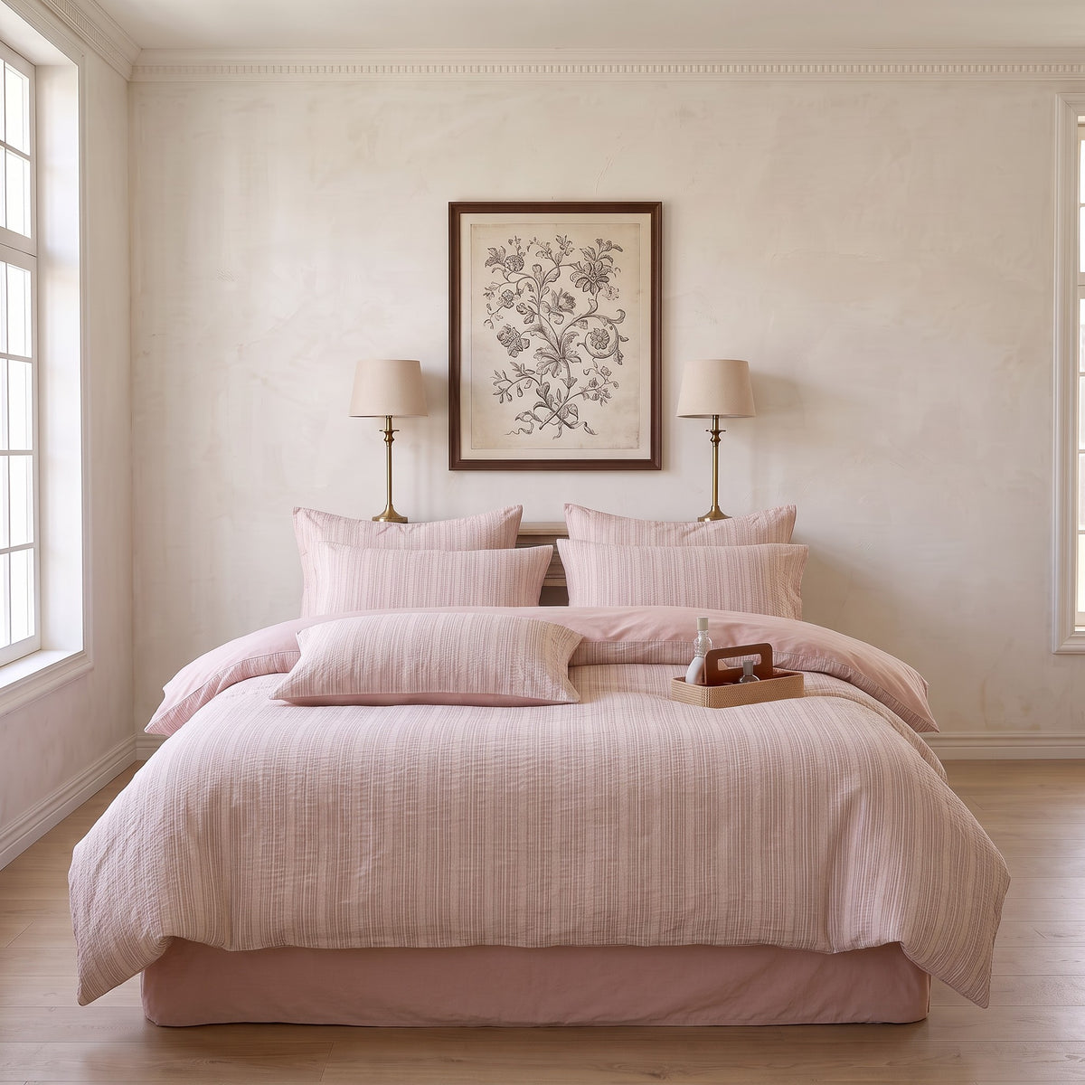 Soft Pink Stripe Duvet Cover Set – Romantic Minimal Bedding with Pillowcases