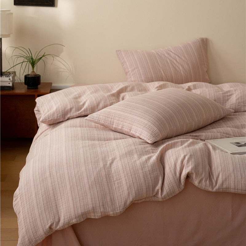 Soft Pink Stripe Duvet Cover Set – Romantic Minimal Bedding with Pillowcases