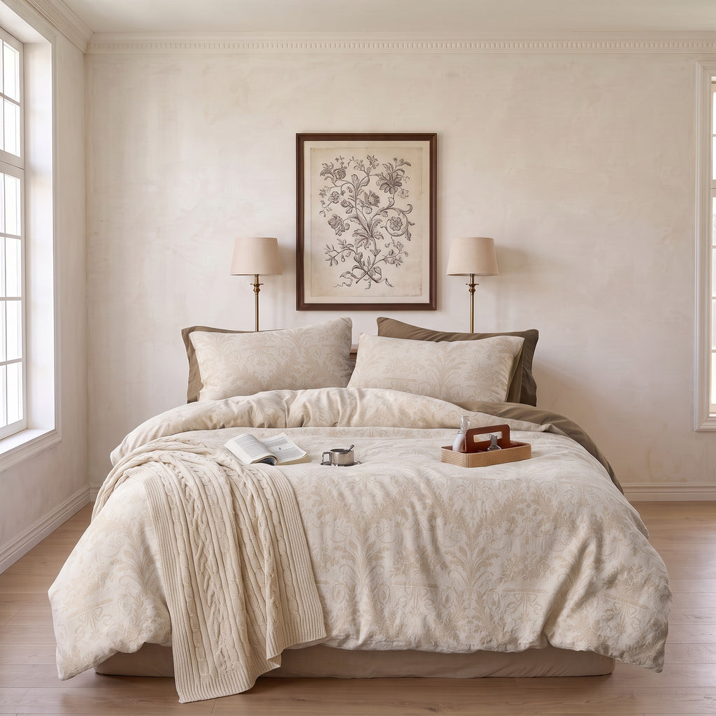 Light Beige Tonal Pattern Duvet Cover Set – Cozy Neutral Bedding with Pillowcases