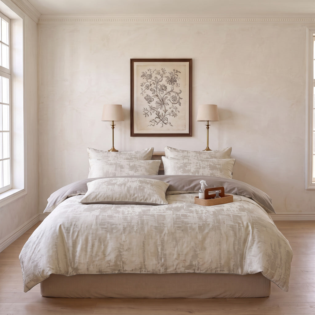 Light Beige Tonal Duvet Cover Set – Cozy Neutral Bedding with Pillowcases & Bed Runner