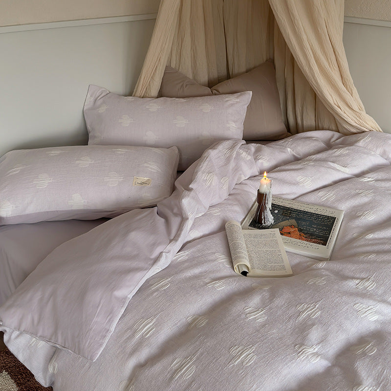 Taro Purple Duvet Cover Set – White Textured Floral Bedding with Pillowcases, Dreamy Style