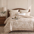 Beige European Garden Jacquard Duvet Cover Set – Luxury Classic Bedding with Pillowcases