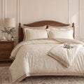 Cream Khaki Jacquard Duvet Cover Set – Warm American Classic Bedding with Pillowcases