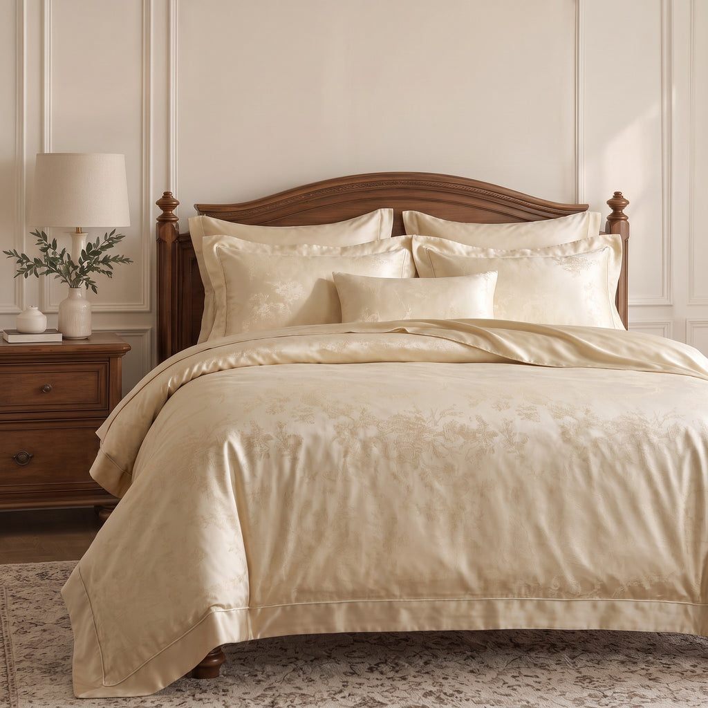Cream White Jacquard Duvet Cover Set – Luxe Tonal Bedding with Pillowcases