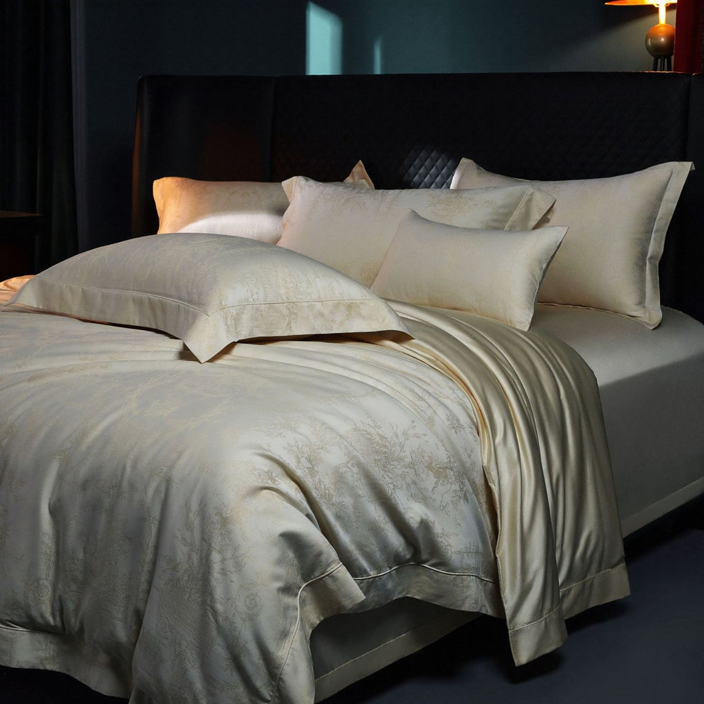 Cream White Jacquard Duvet Cover Set – Luxe Tonal Bedding with Pillowcases