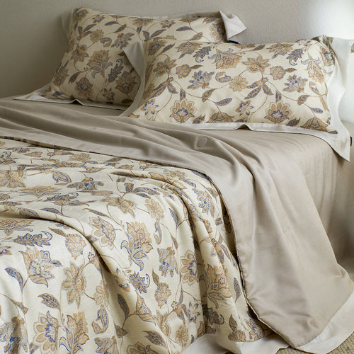 Blue & Brown Floral Duvet Cover Set – Cream Vintage Bedding with Pillowcases & Throw
