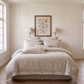 Natural Linen Duvet Cover Set – Beige Bamboo Leaf Pattern Bedding with Pillowcases