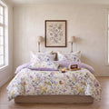 Floral & Bird Duvet Cover Set – Cream Cottage Bedding with Lavender Trim & Pillowcases