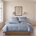Effortless Chic Fog Blue Floral Illustration Washed Duvet Suite