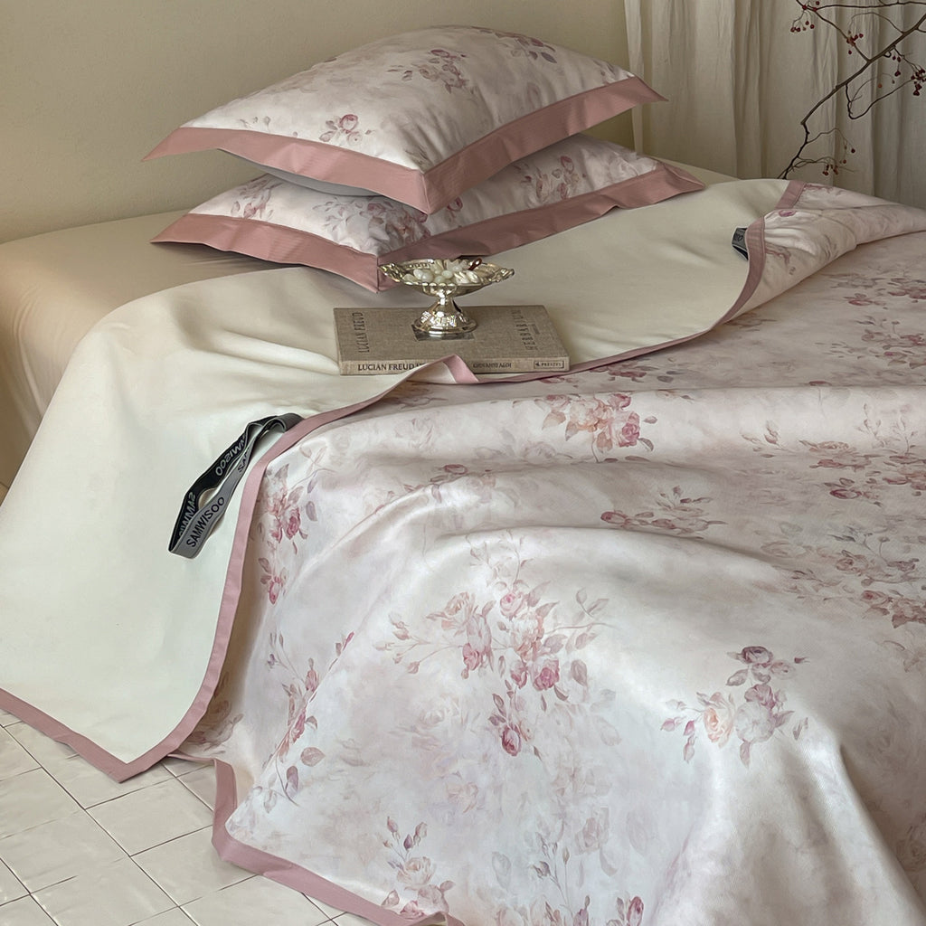 Quiet Luxury Blush Floral Illustration Cotton Duvet Suite