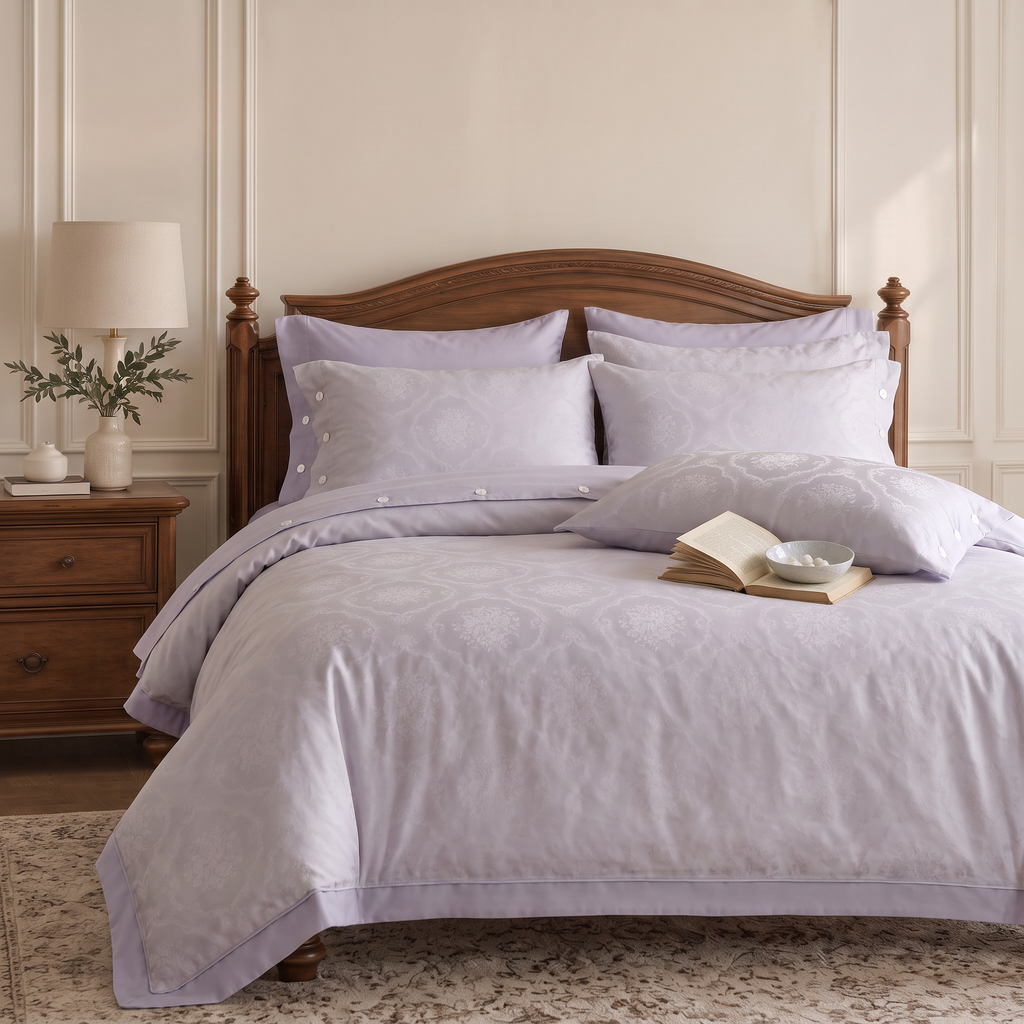 Lavender Damask Jacquard Bedding Set – Vintage Luxury Duvet Cover Set