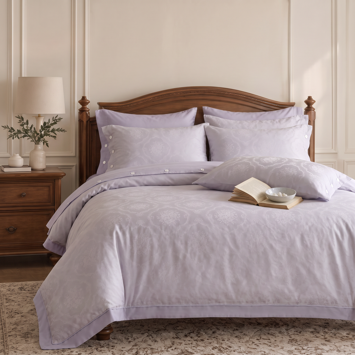 Lavender Damask Jacquard Bedding Set – Vintage Luxury Duvet Cover Set