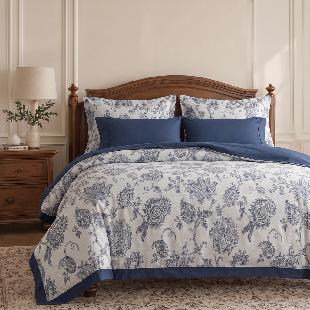 Navy Floral Paisley Bedding Set – Vintage Elegant Duvet Cover Set