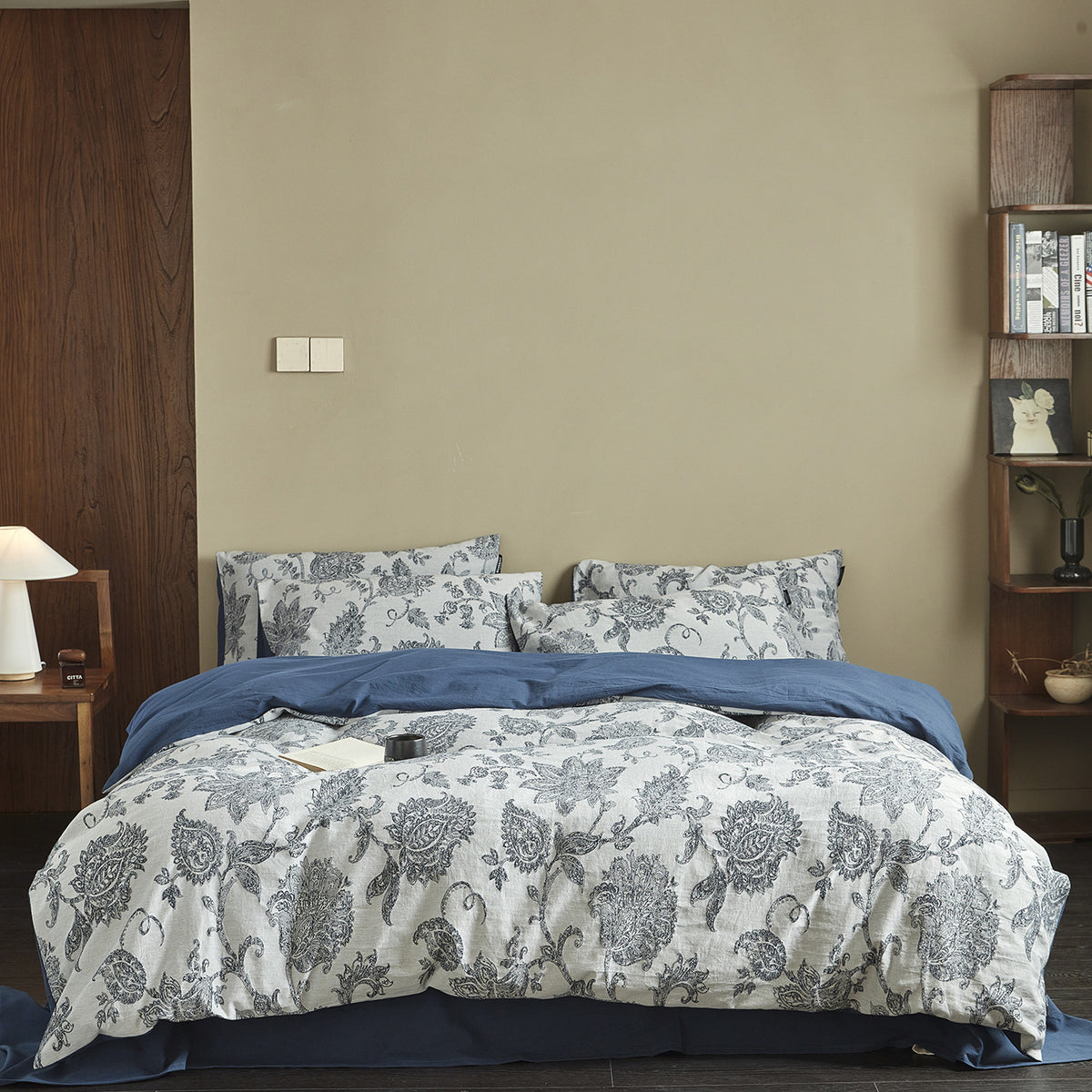 Navy Floral Paisley Bedding Set – Vintage Elegant Duvet Cover Set