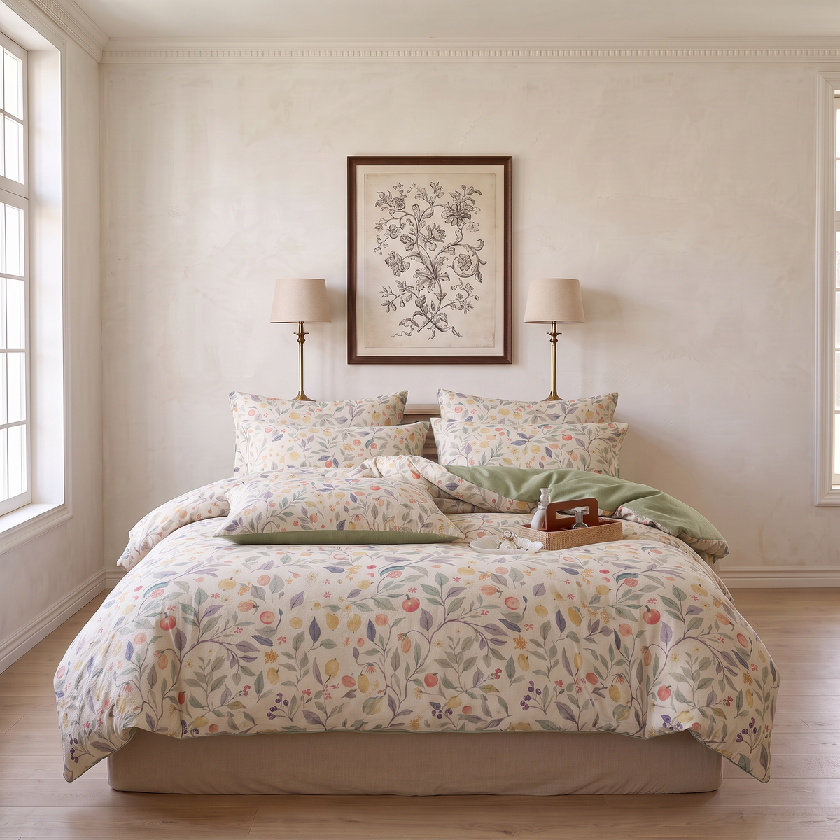 Vintage Botanical Floral Bedding Set – Romantic Cottagecore Duvet Cover Set