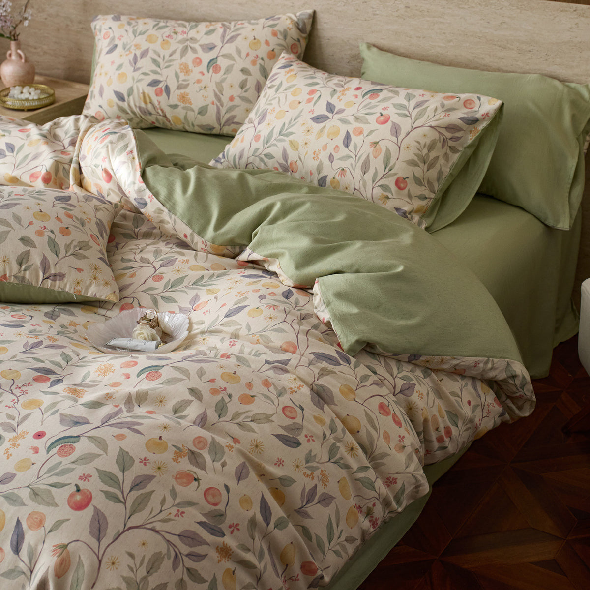 Vintage Botanical Floral Bedding Set – Romantic Cottagecore Duvet Cover Set