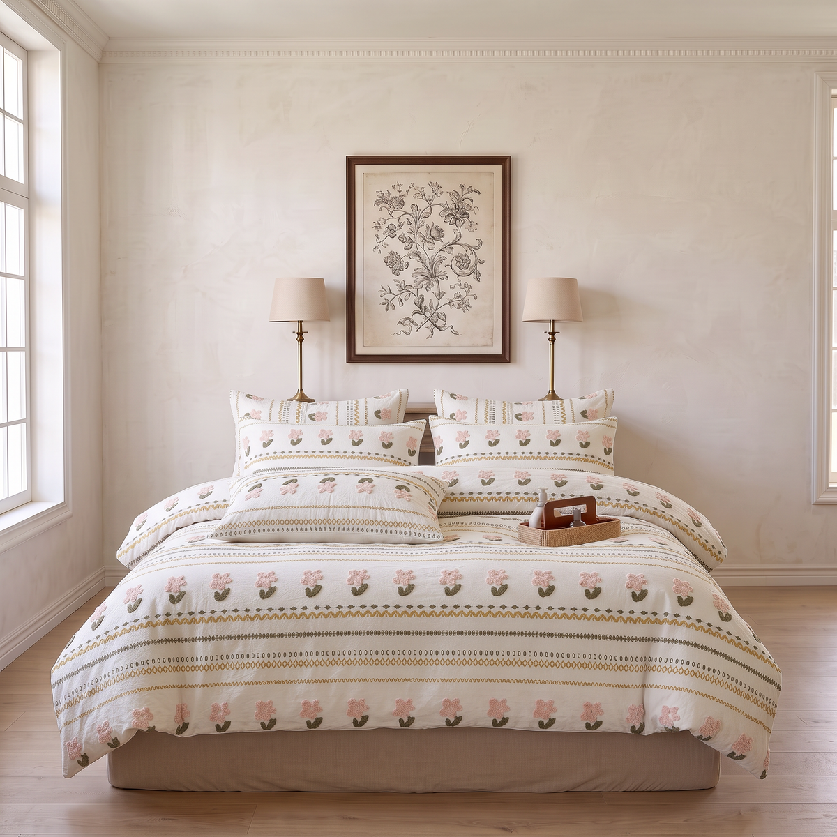 Boho Cottagecore 3D Floral Tufted Soft Bedding