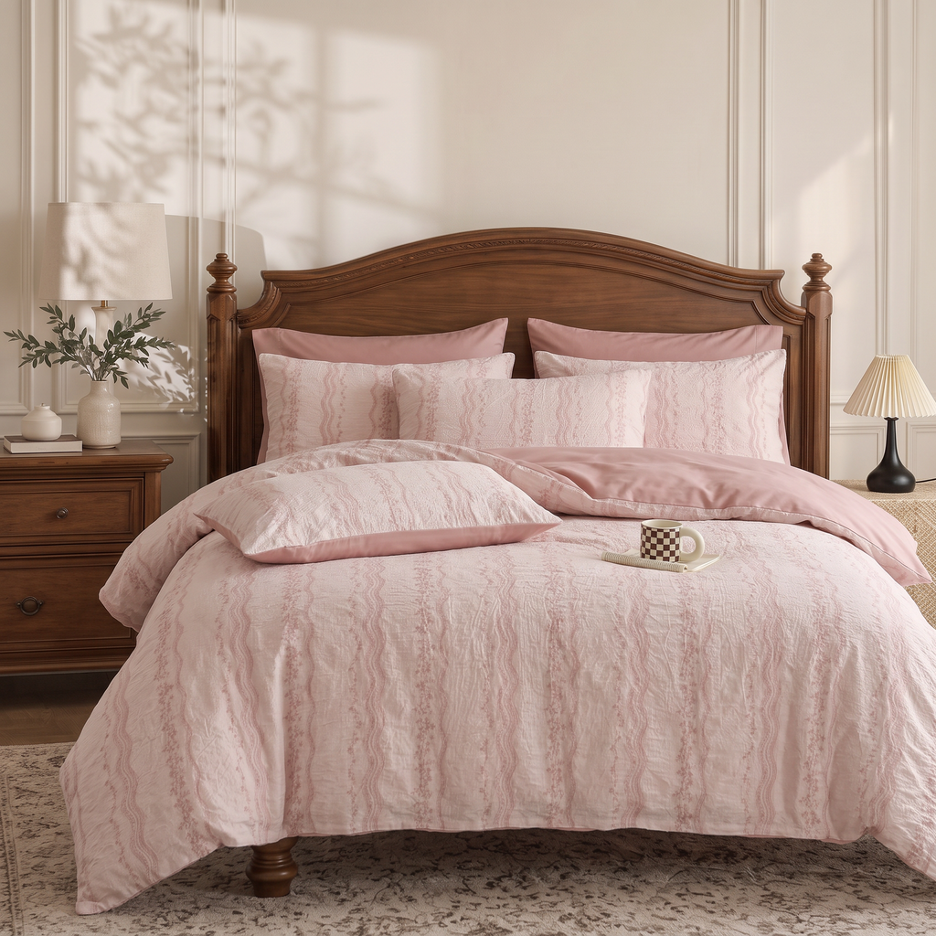 Fairycore Dusty Pink Wavy Crinkle Soft Bedding Suite