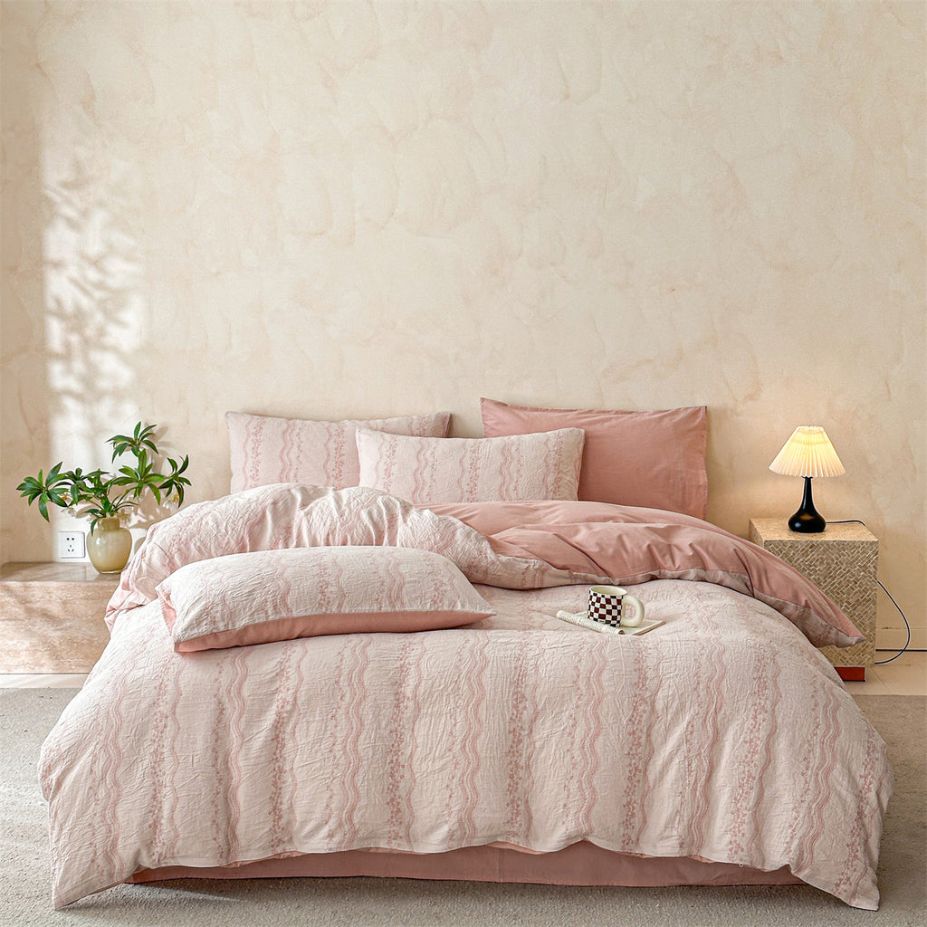 Fairycore Dusty Pink Wavy Crinkle Soft Bedding Suite