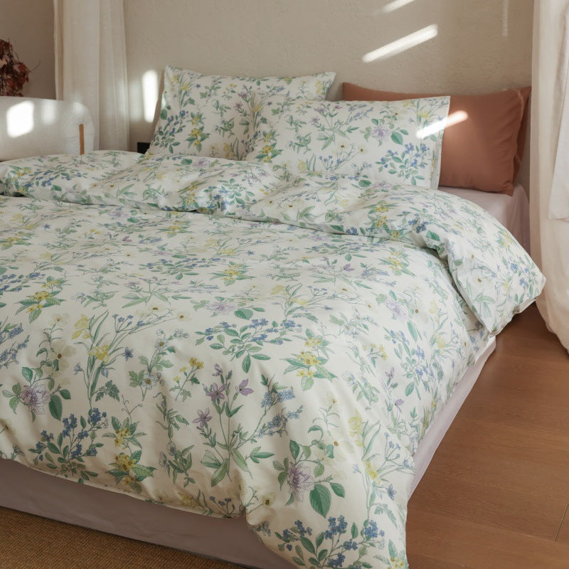 Vintage Botanical Illustration Style Cotton Duvet Cover Set