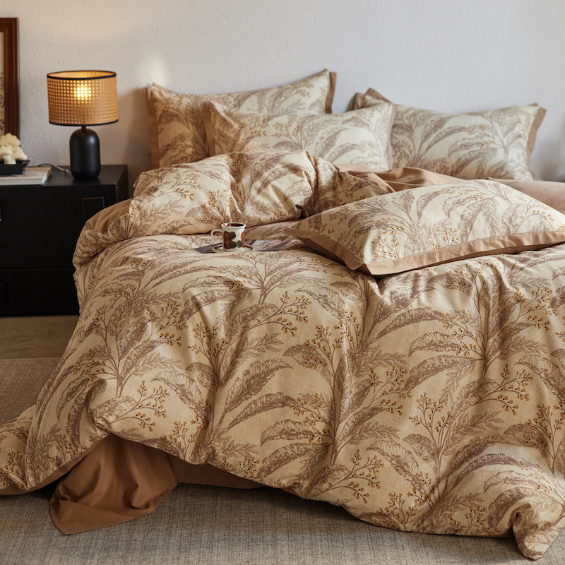 Warm Camel Tone Botanical Branch Print Duvet Set